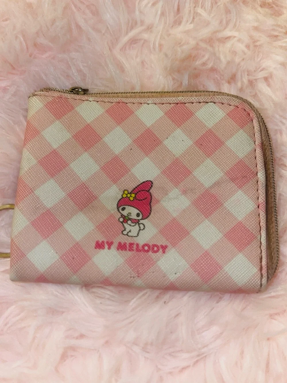 Sanrio My Melody Pink Gingham Zip Card Wallet